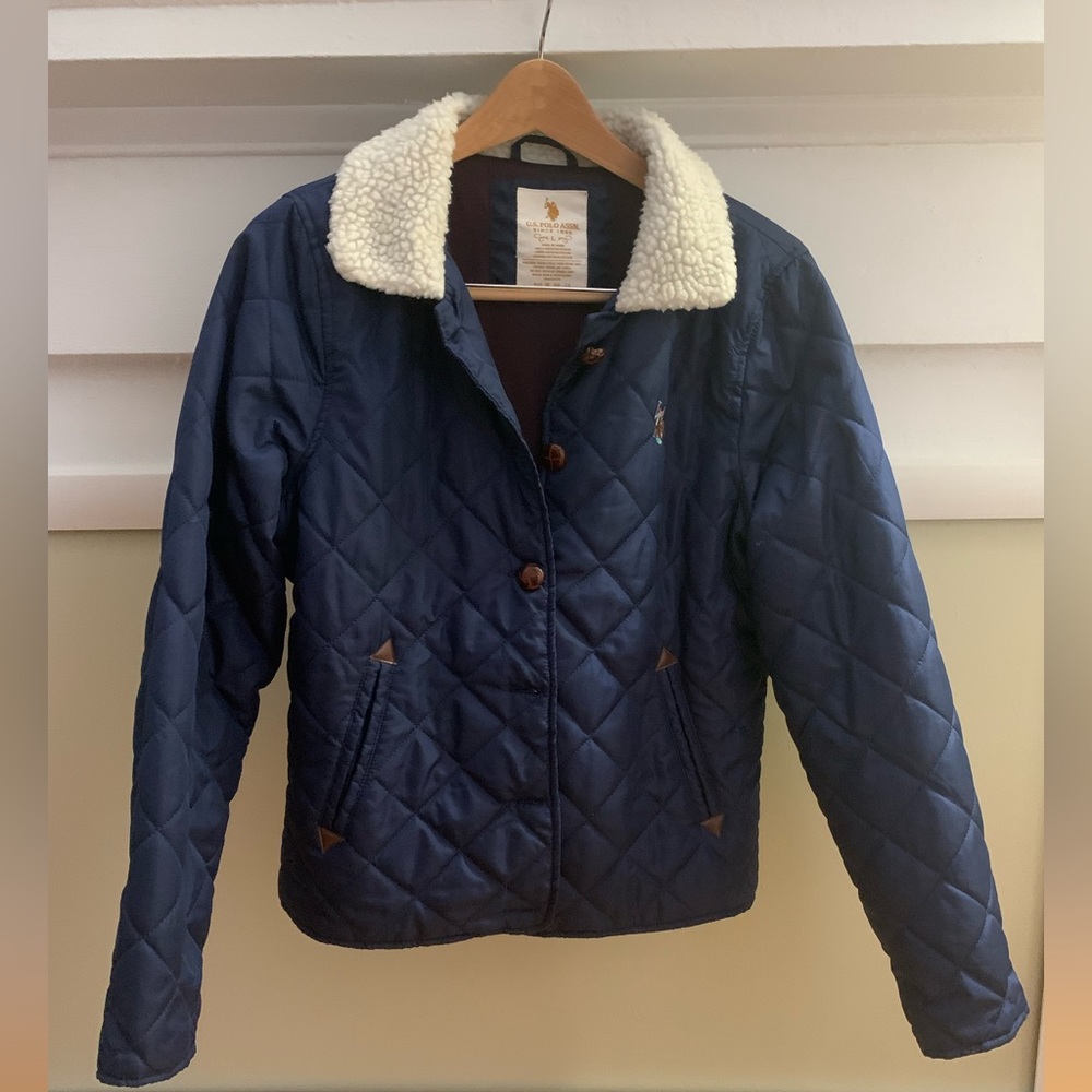 Quilted faux shearling collar jacket